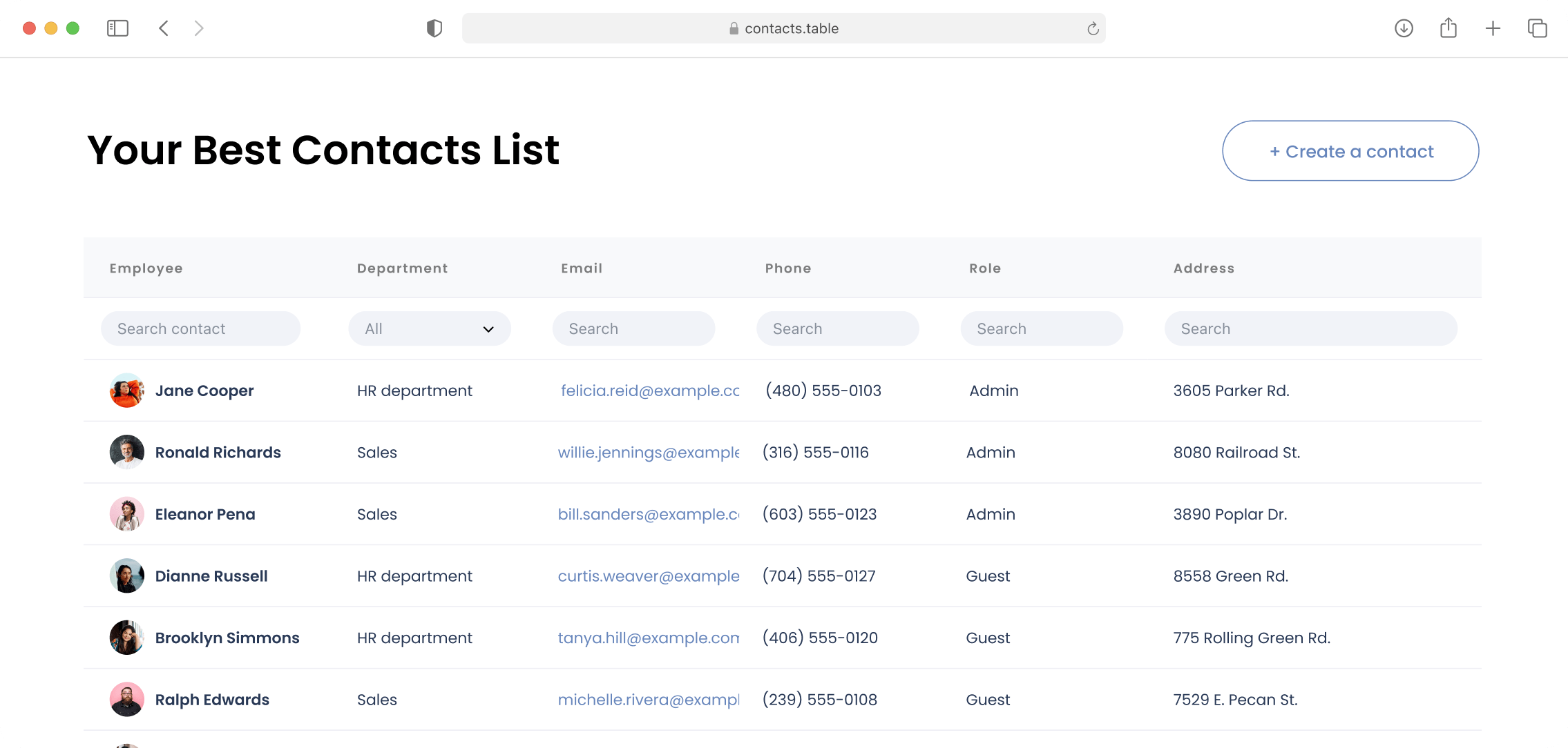 Screenshot of a Contacts List app built with Formidable Views
