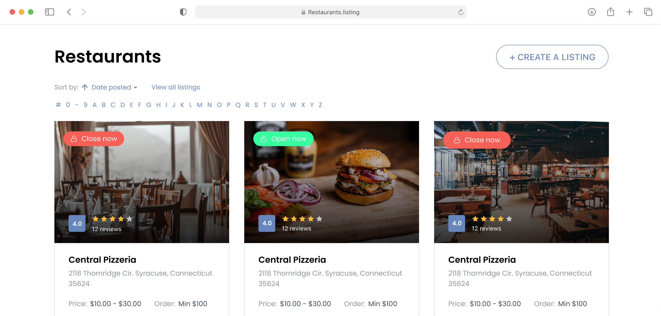 Screenshot of a Restaurant Directory app built with Formidable Views