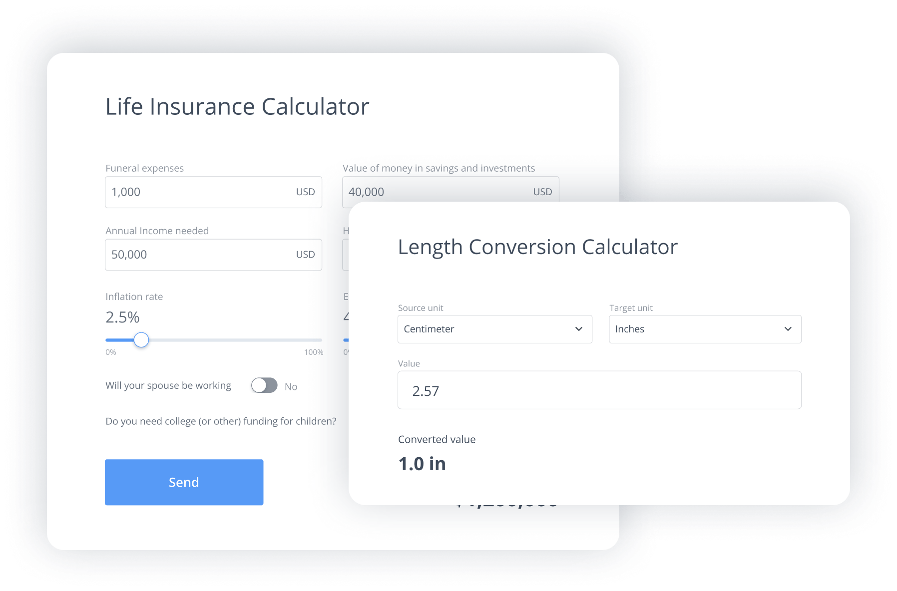 Stylized image depicting how Formidable Forms can be used o create a life insurance or length conversion calculator.