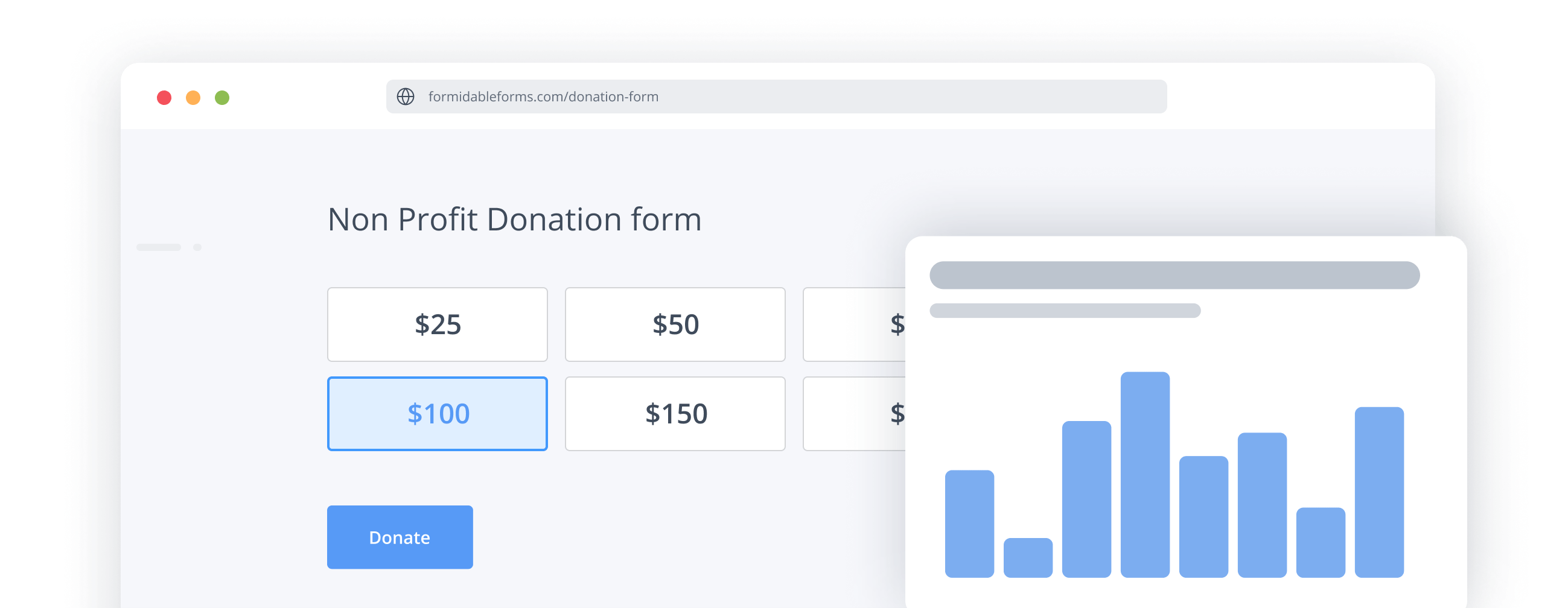 Stylized image depicting functionalities that help nonprofits collect donations with Formidable Forms.