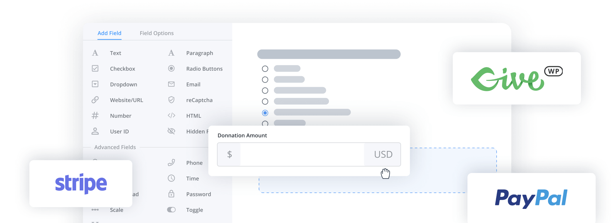 Stylized image depicting Formidable Forms' payments functionality.