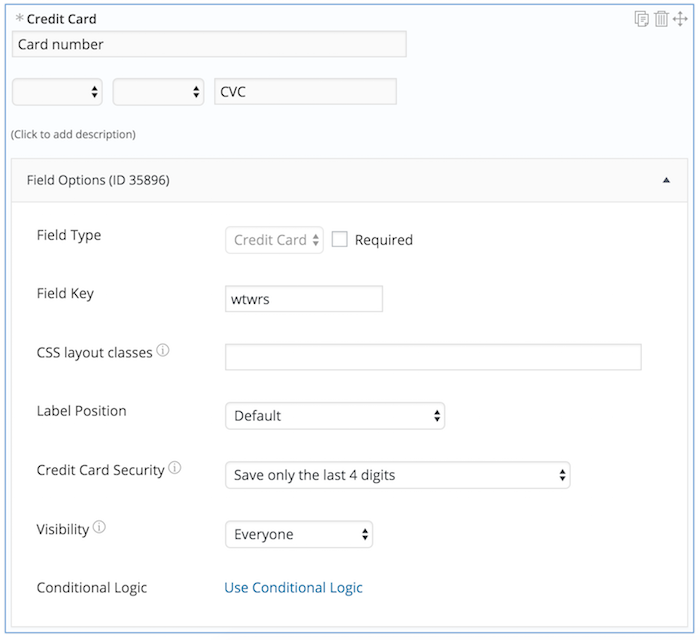 Credit Card Field Options