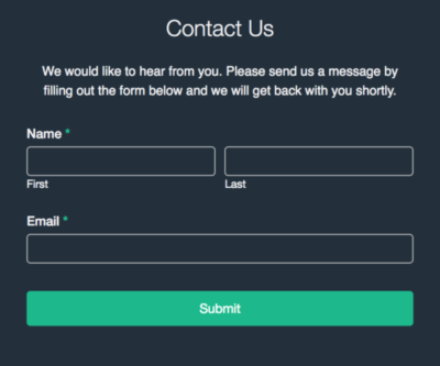 Modern Dark WordPress contact form
