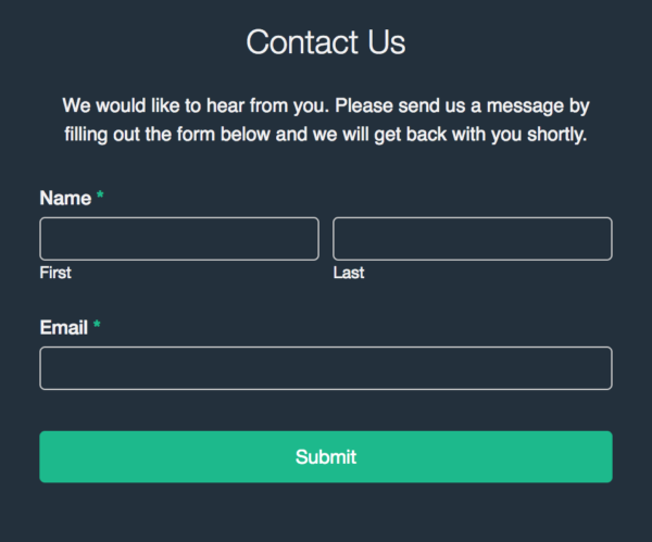 Modern Dark WordPress contact form