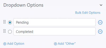 WordPress status field options