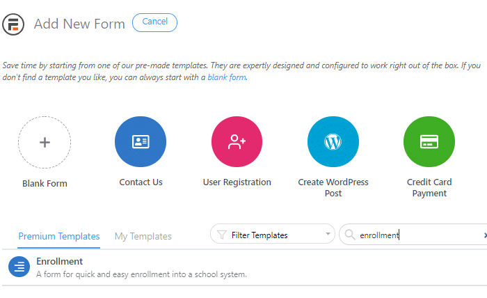 add enrollment form template