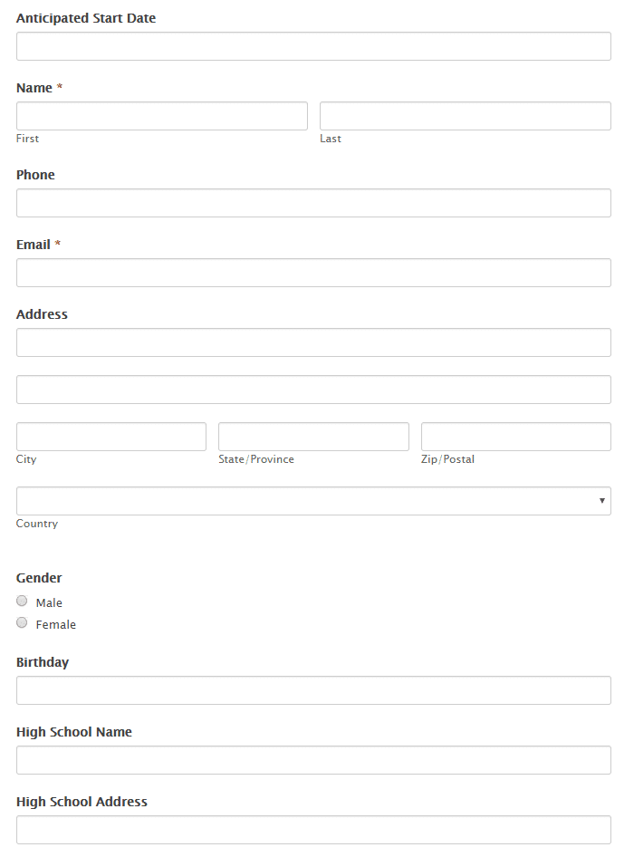 college online application form demo