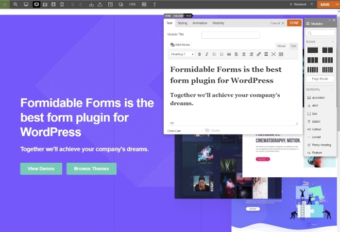 Using the Themify Builder WordPress theme