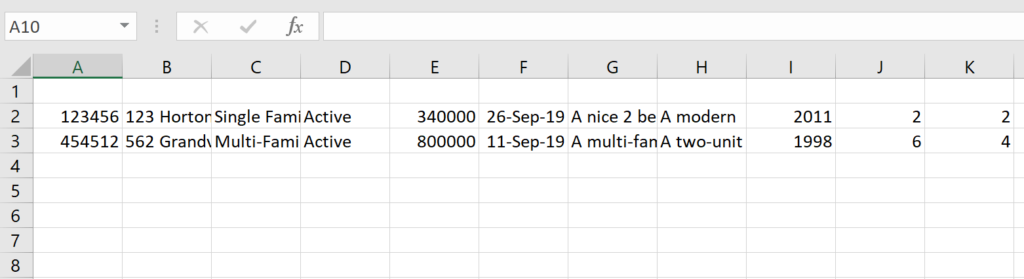 Real estate listings exported to Excel