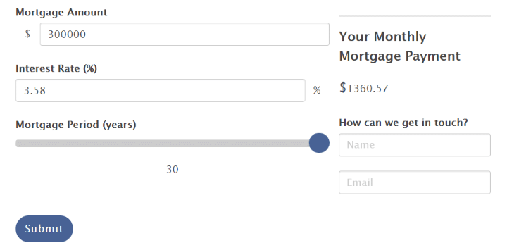 Example of WordPress mortgage calculator